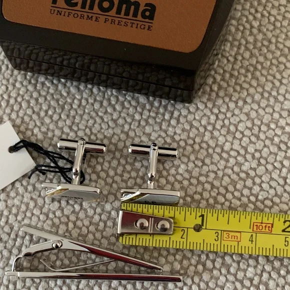 U.P. RENOMA Silvertone Cufflinks and Tie Clip Set
